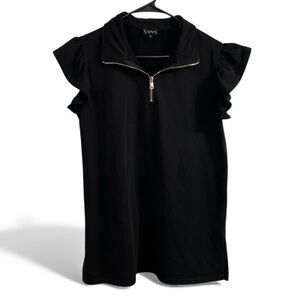 SSYS the Label Black Flutter-Sleeve Zip Front Top – Size M